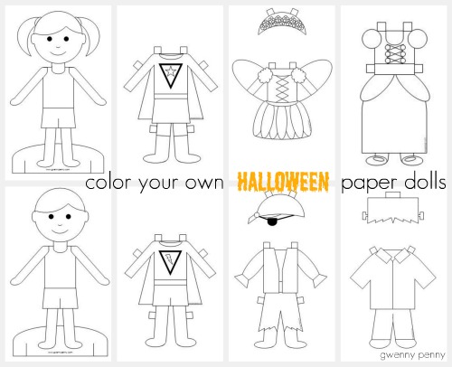 Gwenny penny printable color your own halloween paper dolls