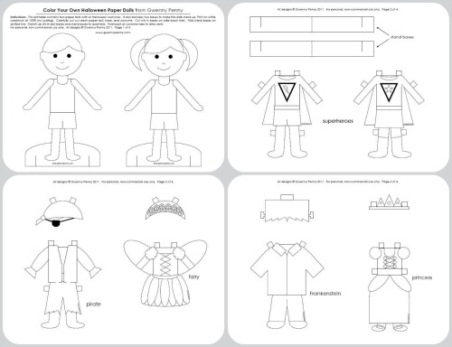 Gwenny penny printable color your own halloween paper dolls