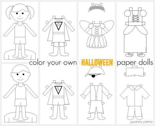 Gwenny penny printable color your own halloween paper dolls