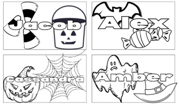 Customizable halloween themed coloring student name tags