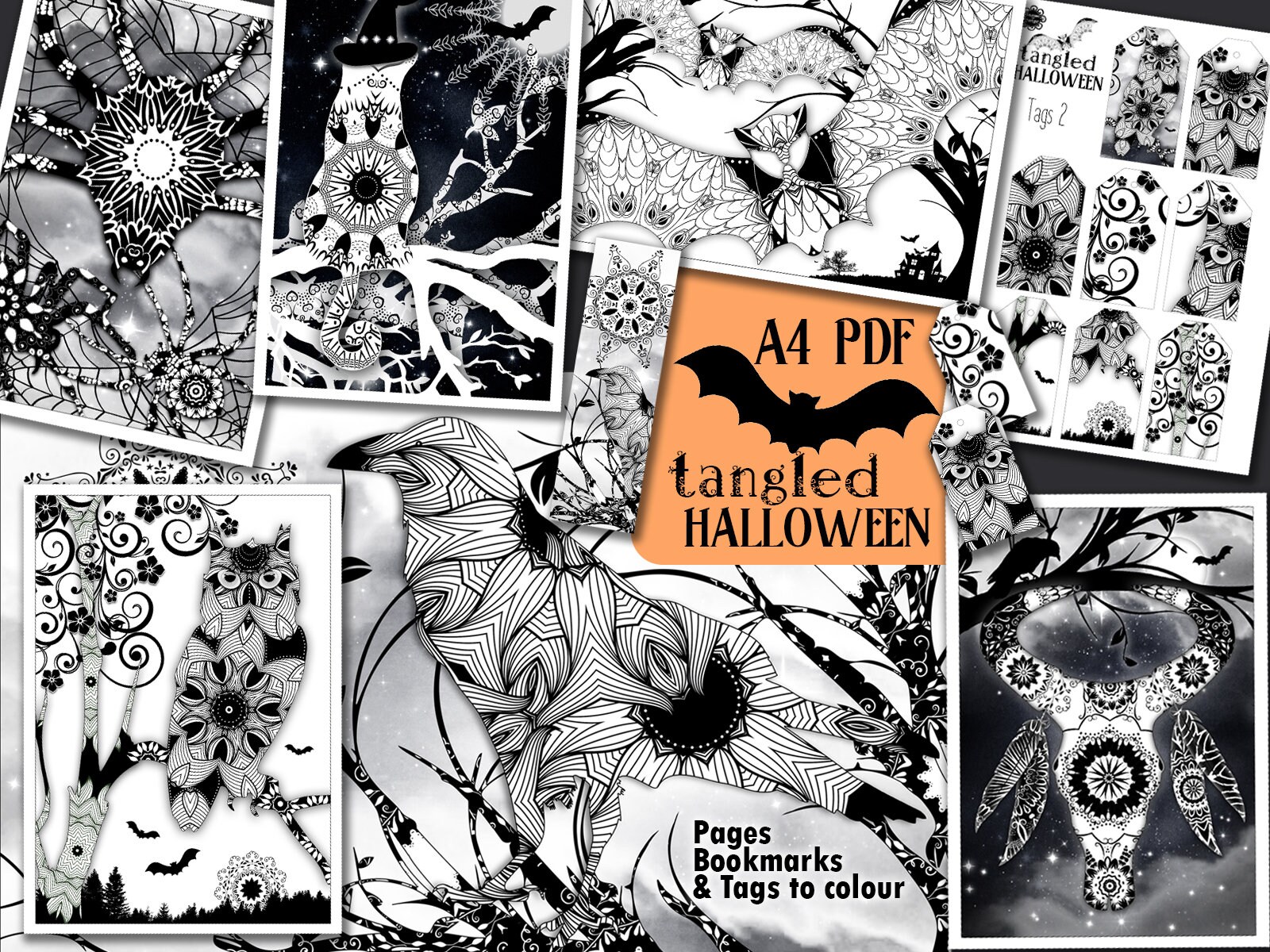 Halloween colouring book for adults tangled halloween pack pages bookmarks and tags to colour pdf a