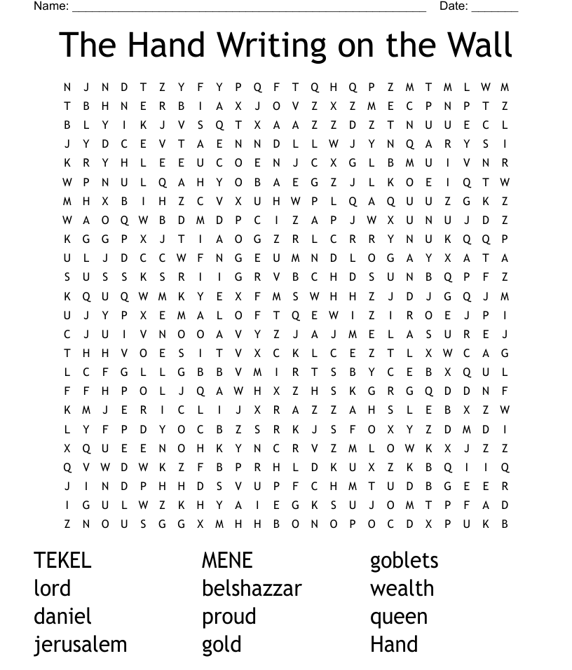 The hand writing on the wall word search
