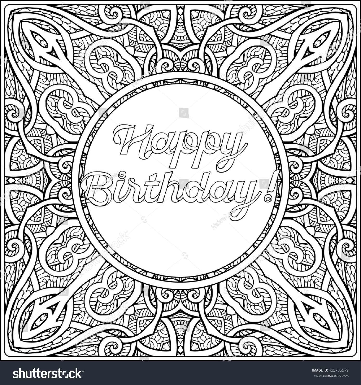 Happy birthday lettering coloring page message stock vector royalty free