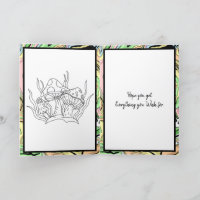 Happy birthday retro mushrooms and coloring page card