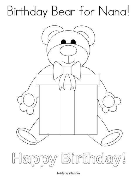 Birthday bear for nana coloring page