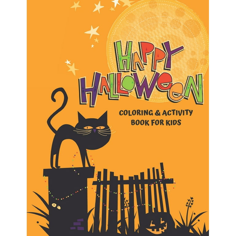 Happy halloween coloring and activity book for kids large print coloring pages and puzzles crossword word find and more paperback