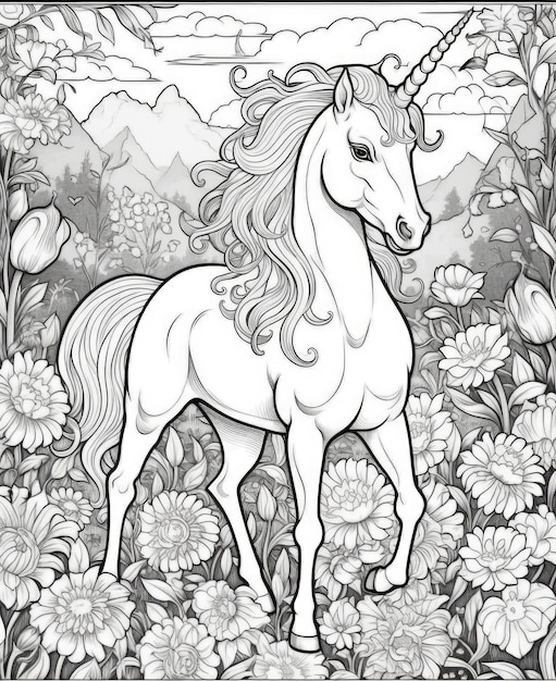 Premium ai image unicorn coloring pages for kids and adults