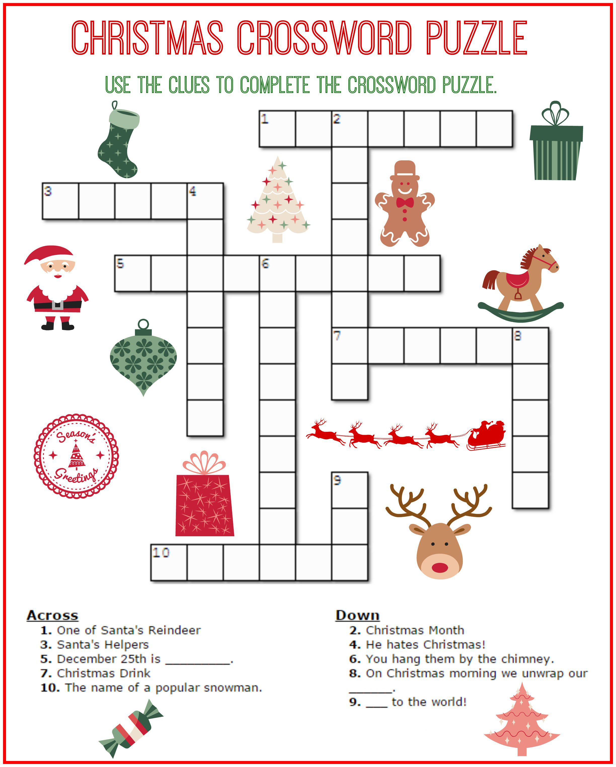 Christmas crossword puzzles