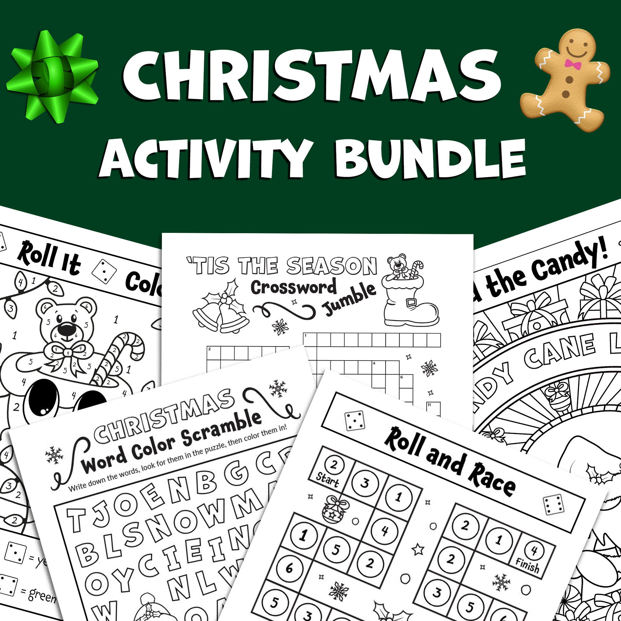 Bundle christmas activities word scramble word search crossword coloring pages dice games made by teachers