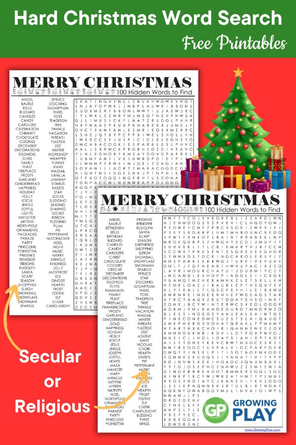 Hard christmas word search printables