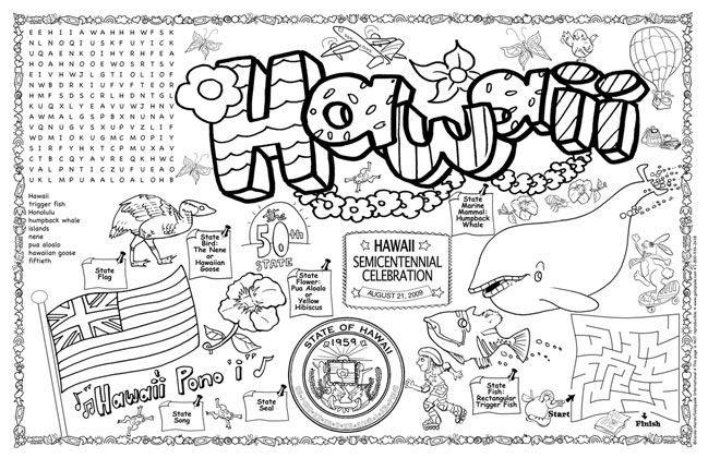 Hawaii symbols facts funsheet âãã pack of flag coloring pages state symbols hawaii state flag