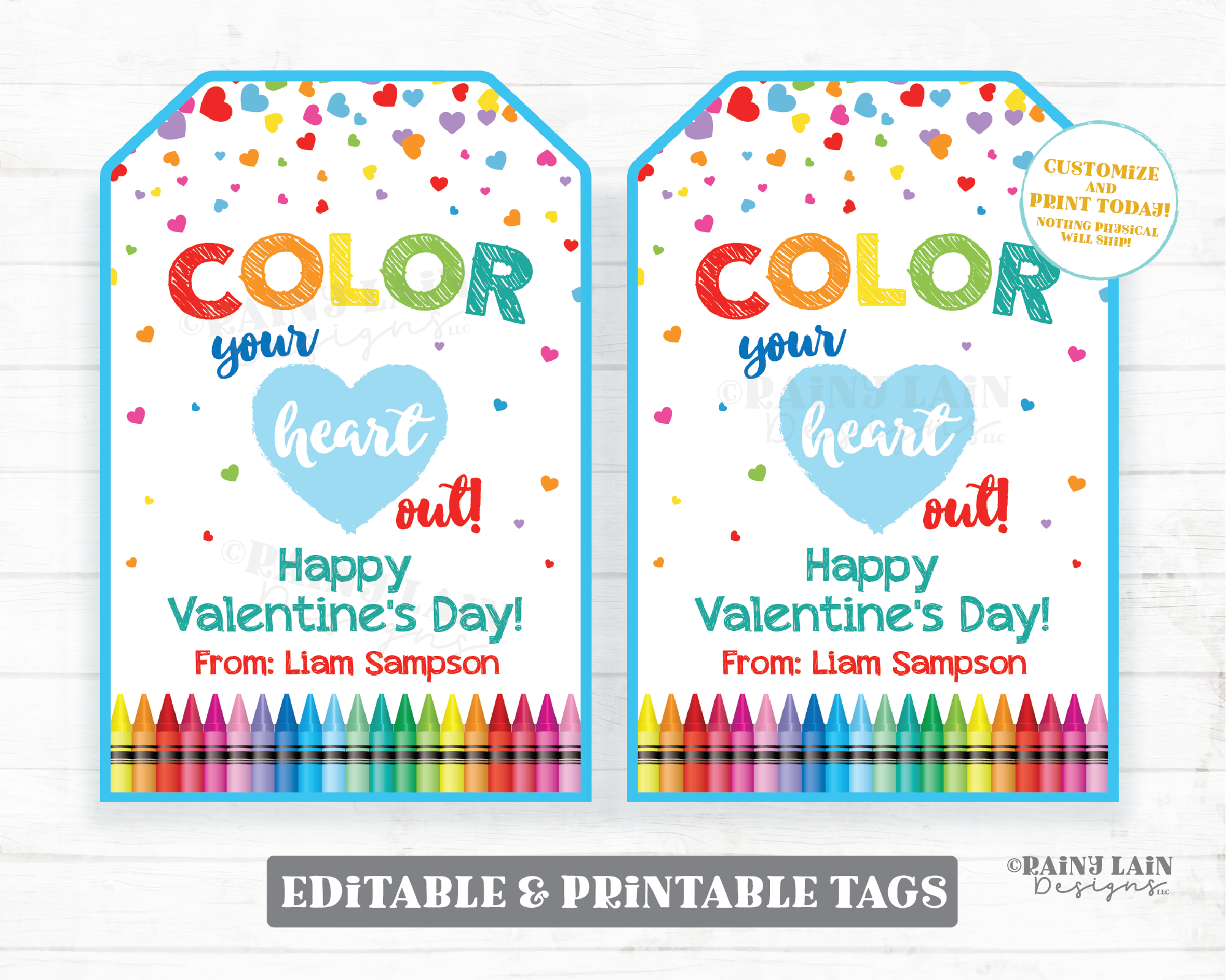 Color your heart out valentines day tag coloring book crayon preschoo â rainy lain designs llc