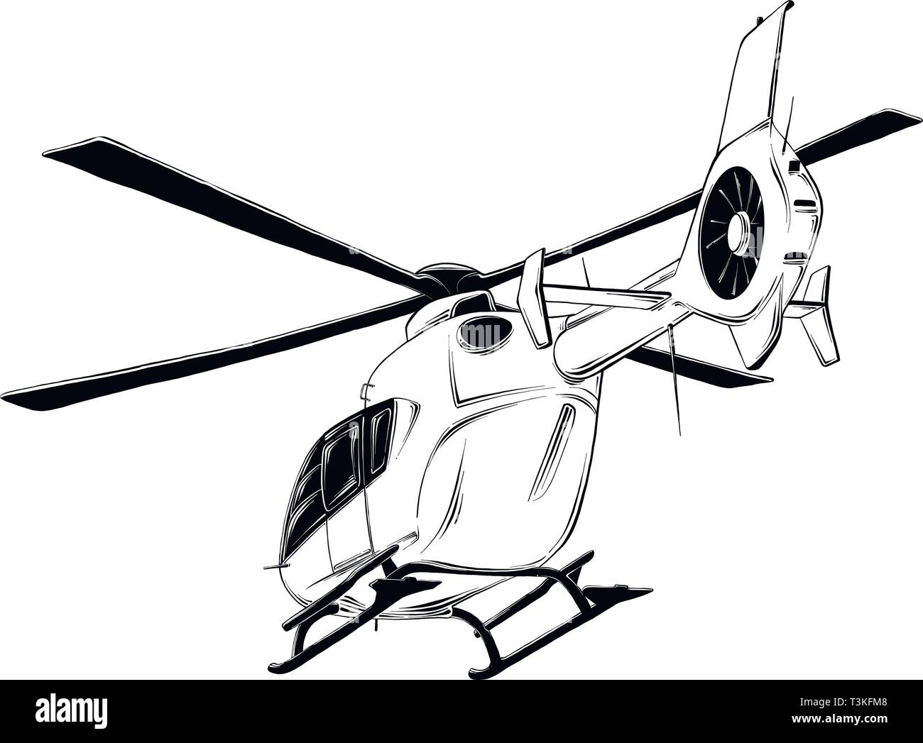 Vector drawing of helicopter in black color isolated on white background drawing for posters decoration and print vector illustration stock vector image art