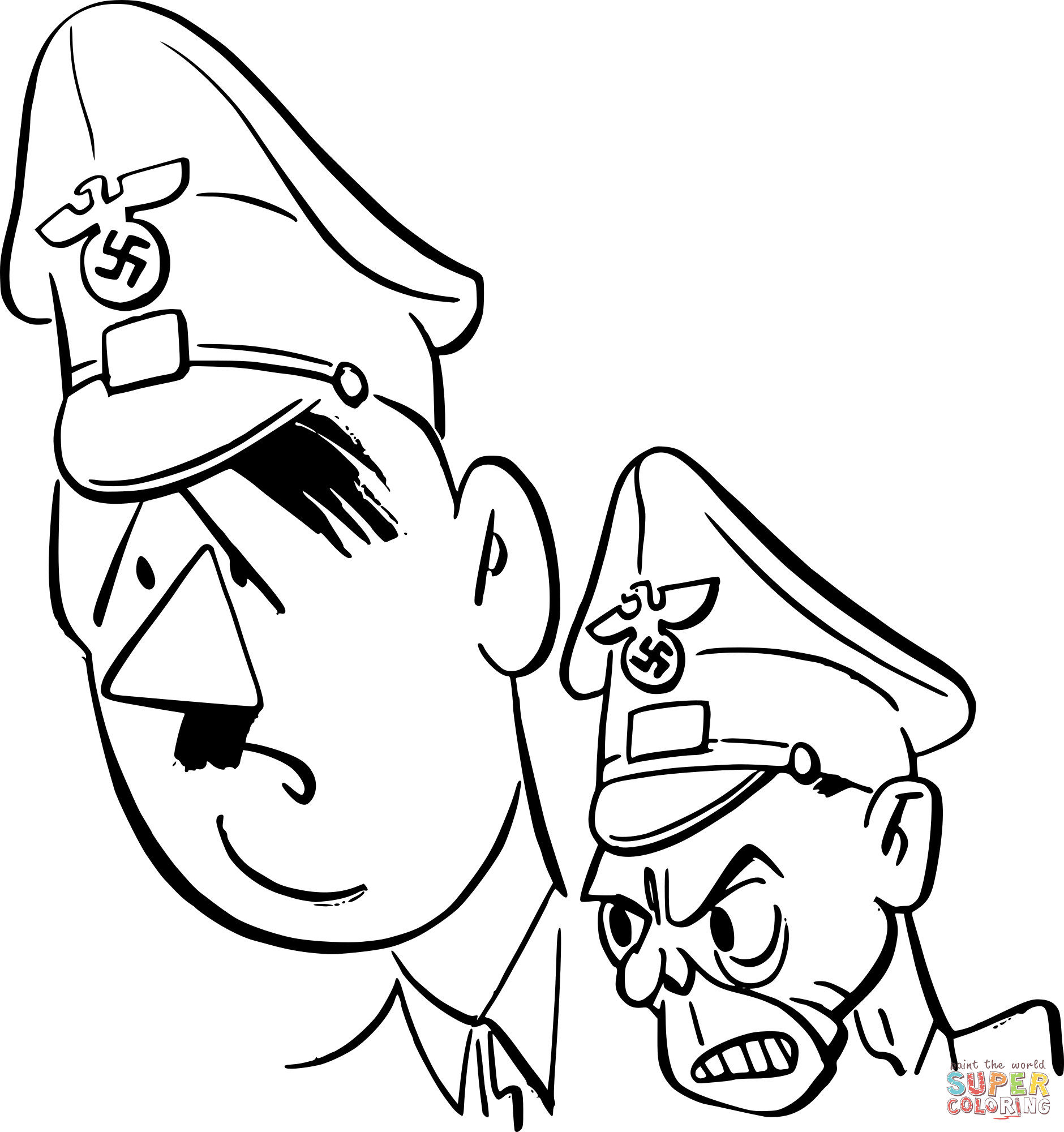 Vintage caricatures of adolf hitler and joseph goebbels coloring page free printable coloring pages