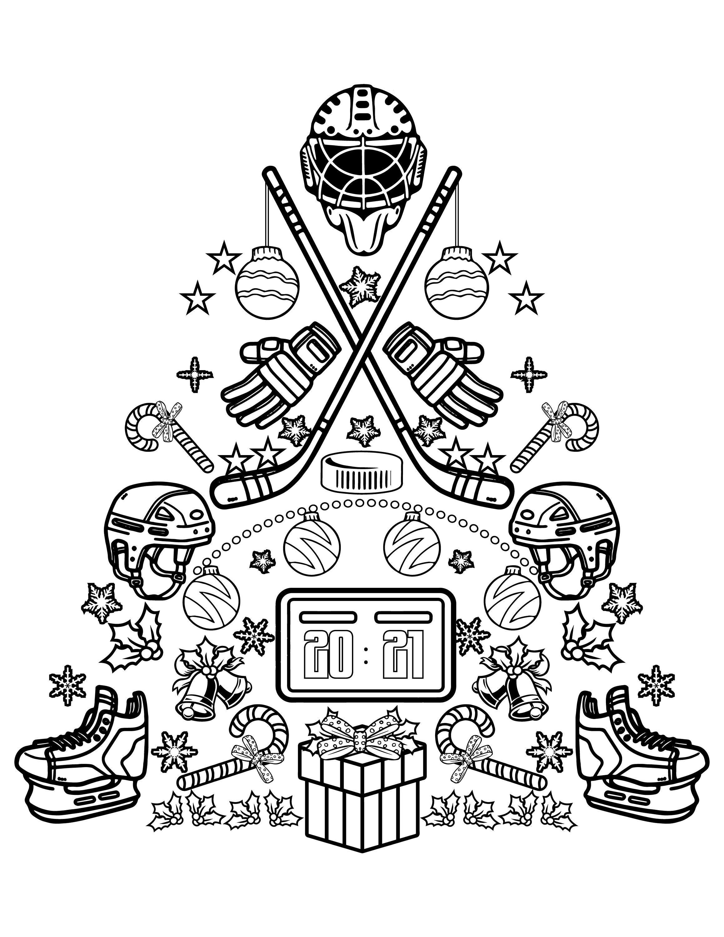 Printable hockey christmas tree digital download christmas coloring page hockey lovers instant download