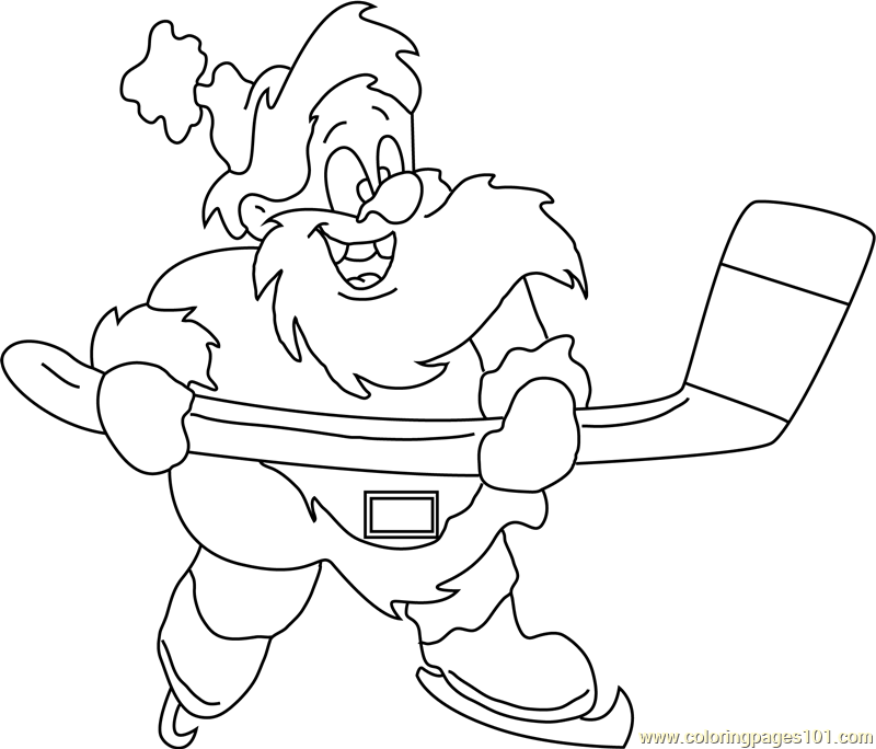 Santa ice hockey coloring page for kids