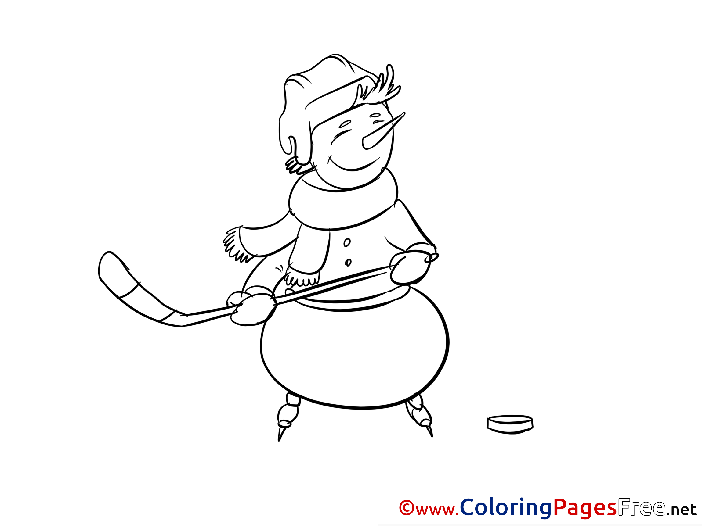 Snowman ice hockey kids download coloring pages