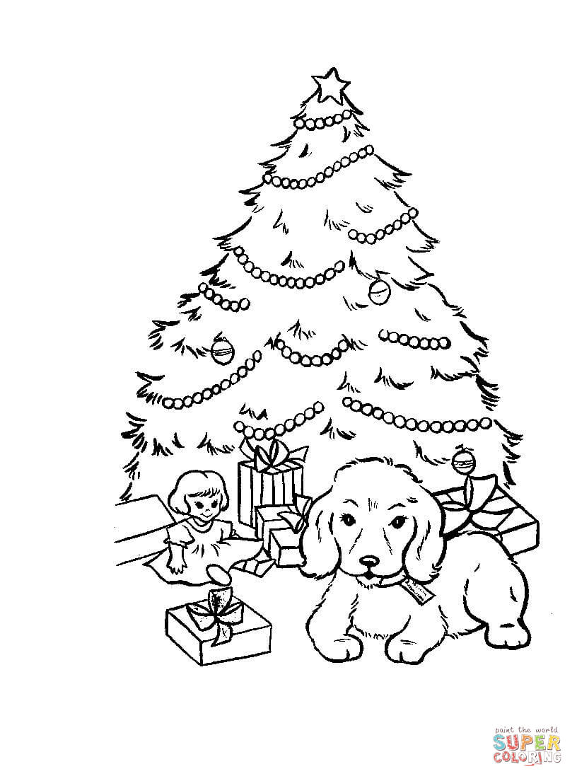 Christmas presents and gifts under christmas tree coloring page free printable coloring pages