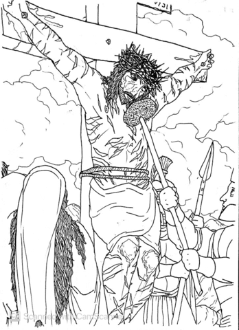 Jesus is given a sponge soaked in a mixture of wine and vinegar coloring page free printable coloring pages