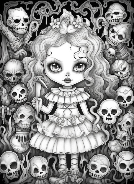 Premium ai image an enchanting cover design for the horror cuties coloring book with cute and cuddly versions of classic horror characters