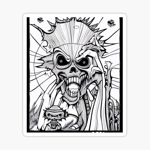 Horror monster adult coloring book page for meditation relax mindfulness sticker for sale by ulfrgutheitrir