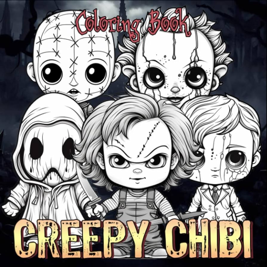 Creepy cuteness coloring book chibi and scary coloring book with horror for teens adults to relax and relieve stress hall richard books