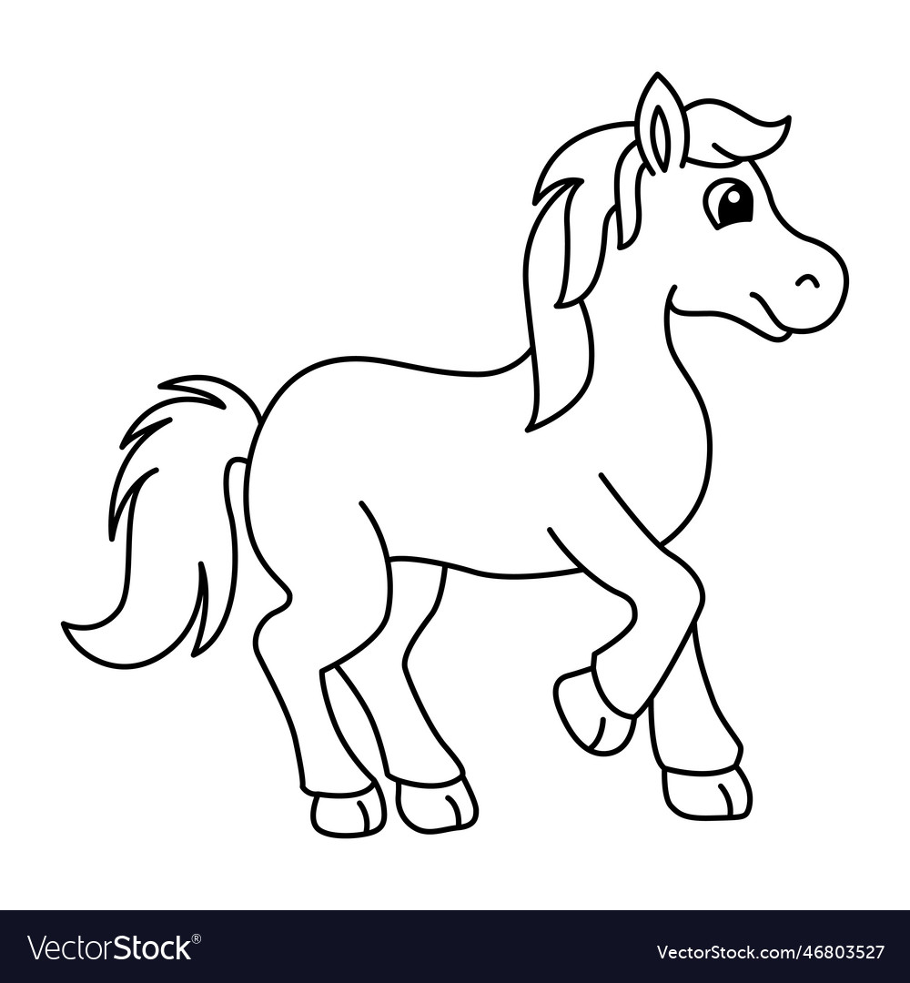 Cute horse cartoon coloring page for kids vector image