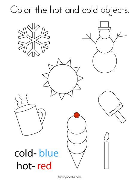 Color the hot and cold objects coloring page