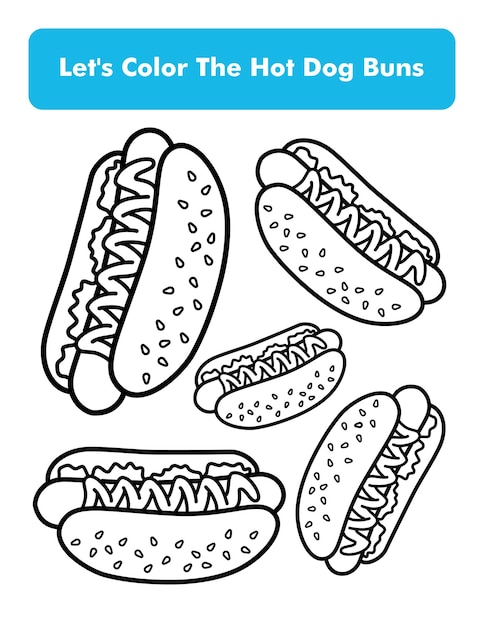 Premium vector hot dog buns coloring book page in letter page size children coloring worksheet premium vector element