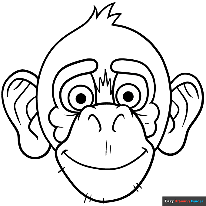 Monkey face coloring page easy drawing guides