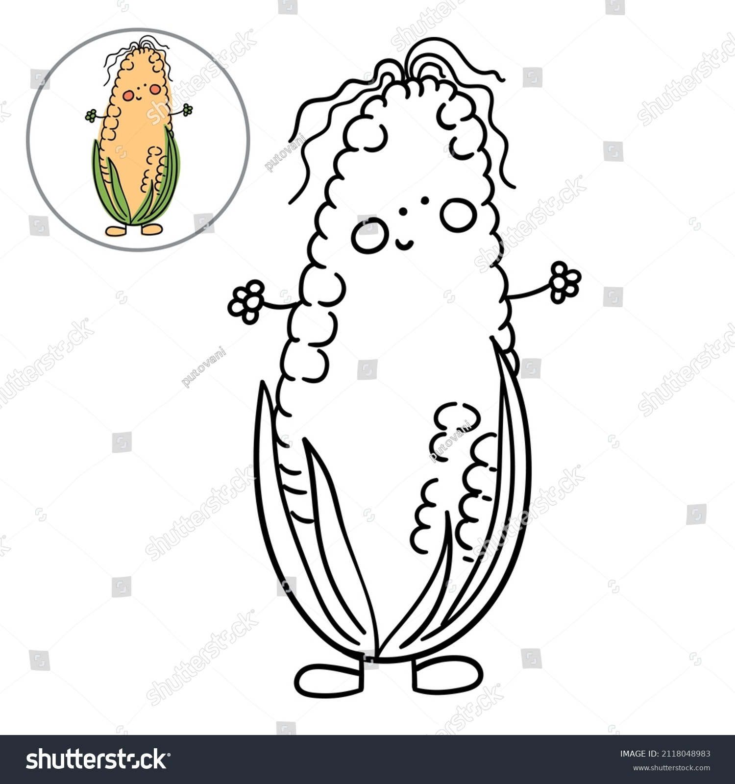 Childrens coloring page cute corn cob stock vector royalty free