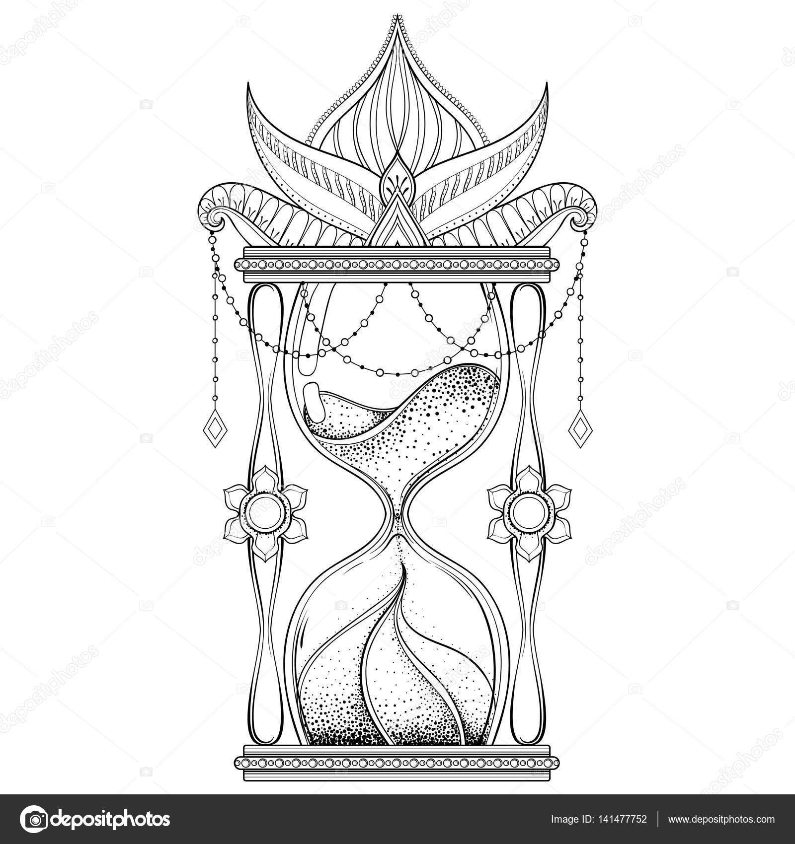 Vintage sand timer in dotwork tattoo design for alchemist t