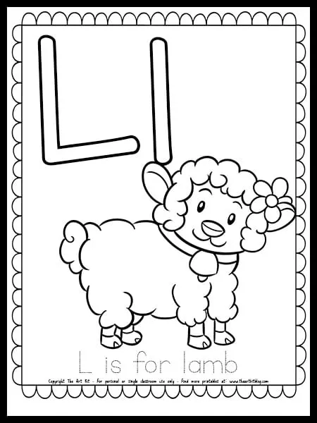 Letter l is for lamb free spring coloring page â the art kit