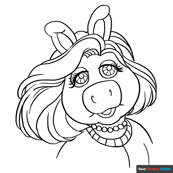 Miss piggy from the muppet show coloring page easy drawing guides