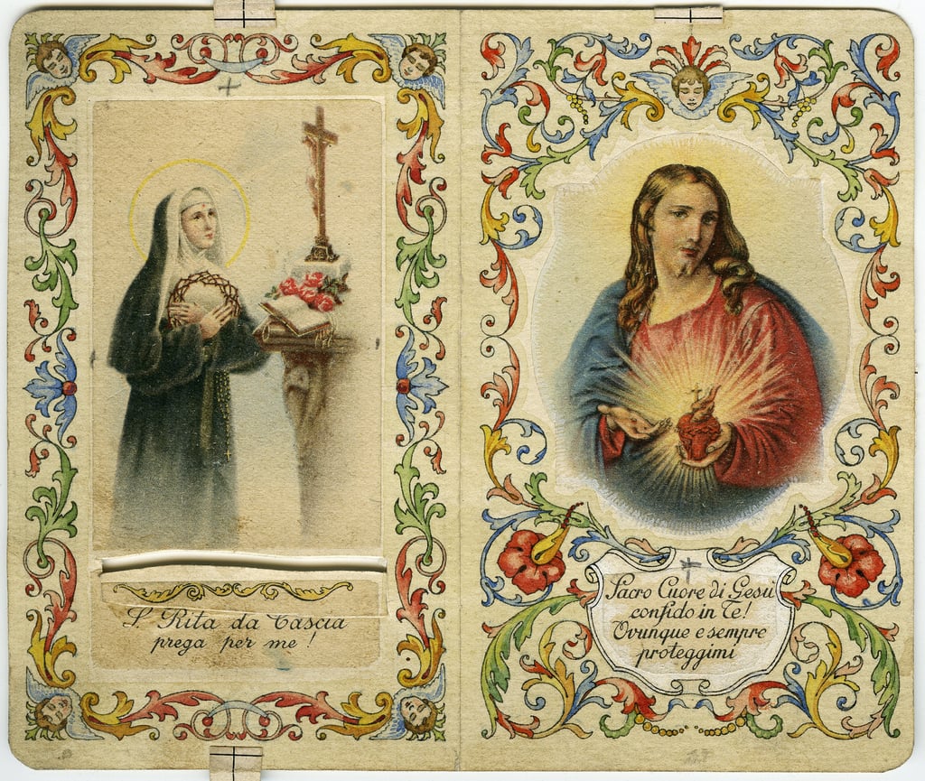 Tampa con santa rita de casia y jãºs con el sagrado corazãn impriãn