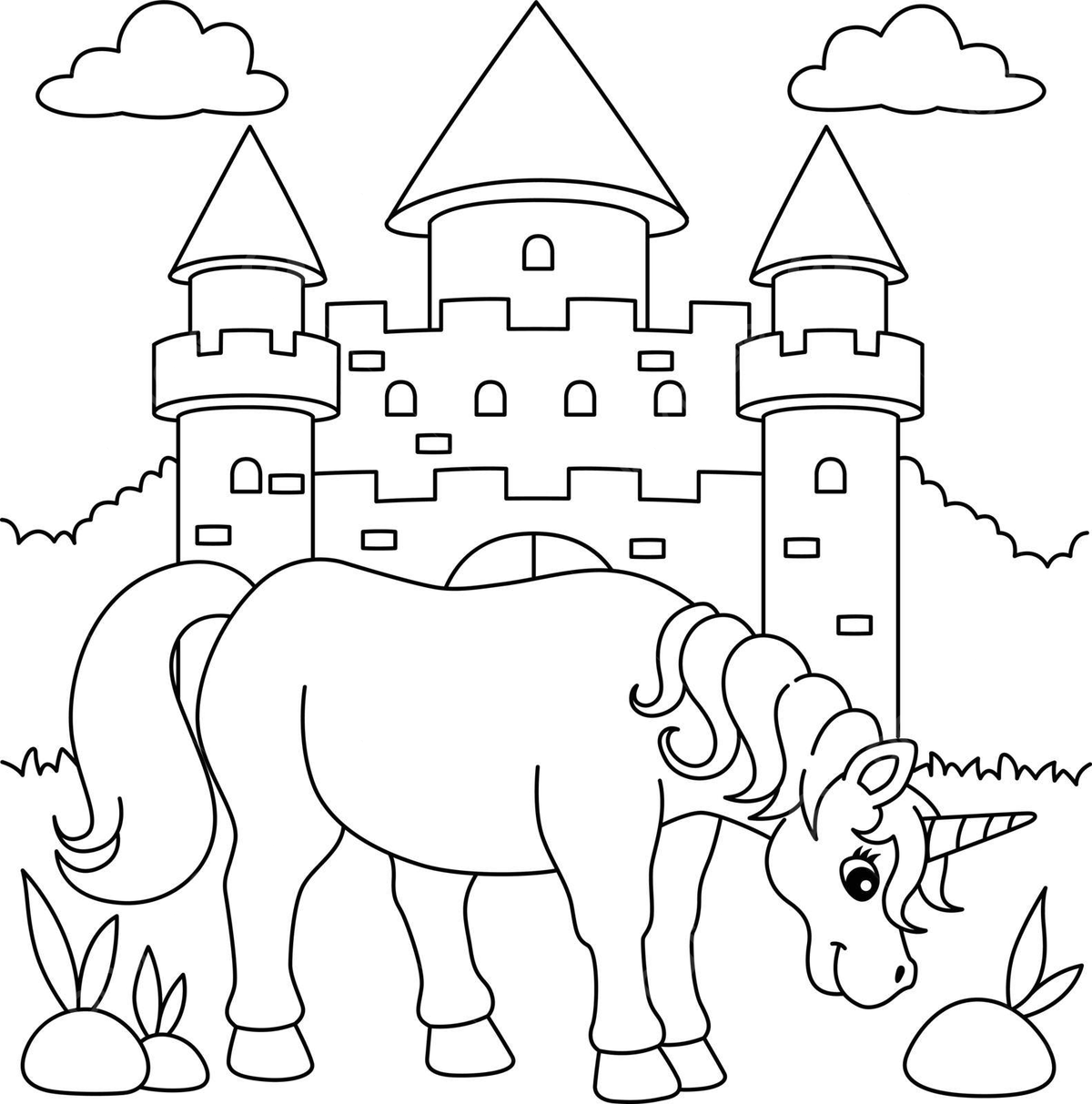 Unicorn castle coloring page for kids coloring book castle colouring vector coloring book castle colouring png and vector with transparent background for free download