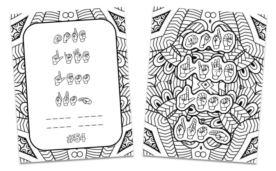 Asl fingerspelling recognition adult coloring book vol decipher color and enjoy uplifting quotes in american sign language asl fingerspelling full of american sign language awesomeness lingo able books