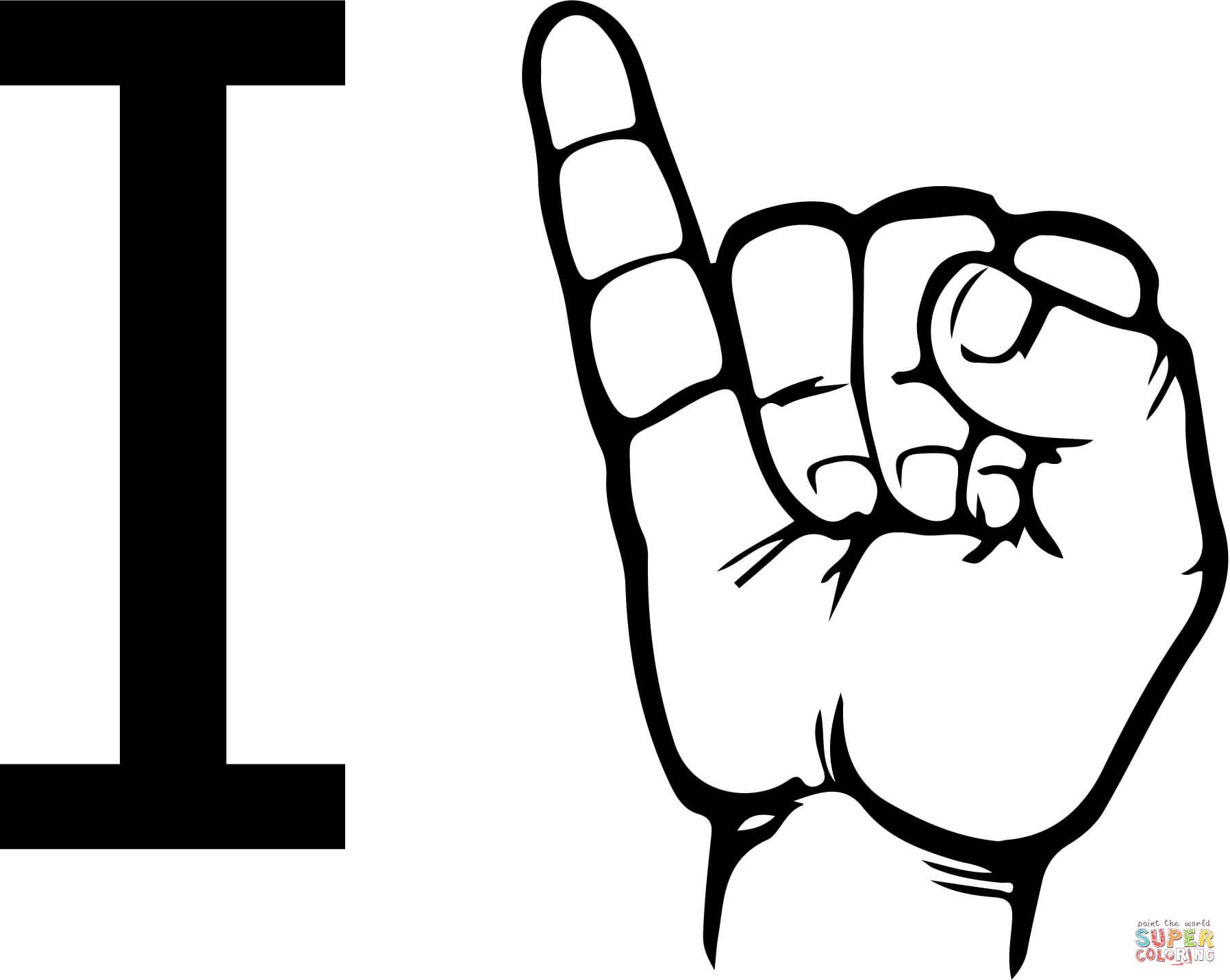 Asl sign language letter i coloring page free printable coloring pages