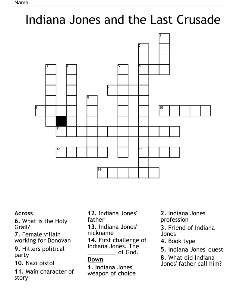 Indiana jones and the last crusade crossword