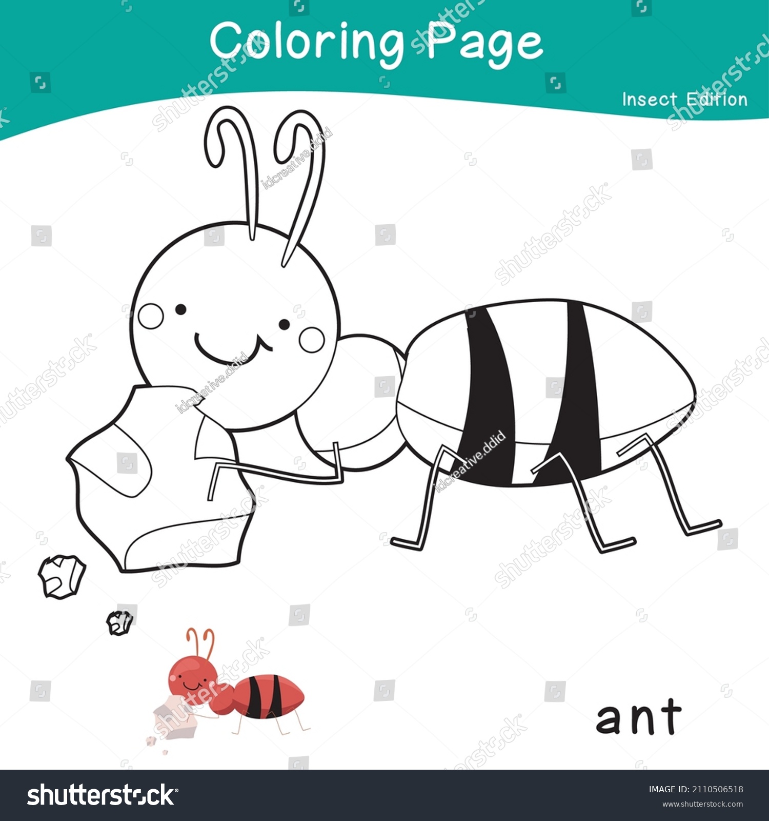 Hakuun coloring insects worksheet page educational printable liittyvã vektorikuva rojaltivapaa