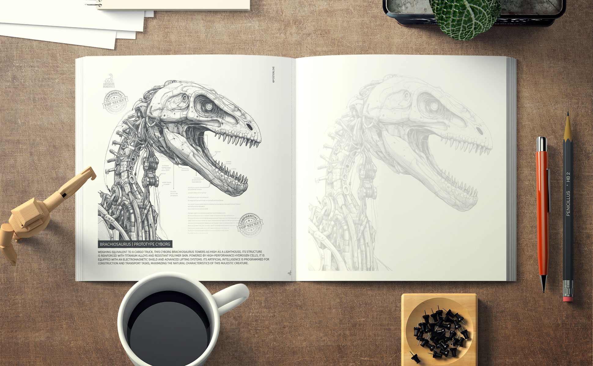 Aprende a dibujar y sombrear dinosaurios cyborgs dibujo cientãfico realista a lãpiz de grafito