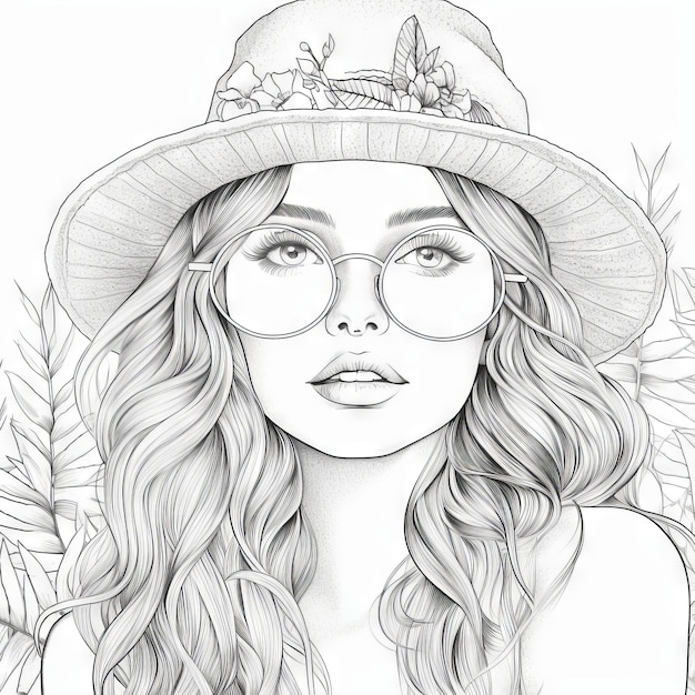 Livro de colorir moderno estilo desenho animado realista de mulher foto premium