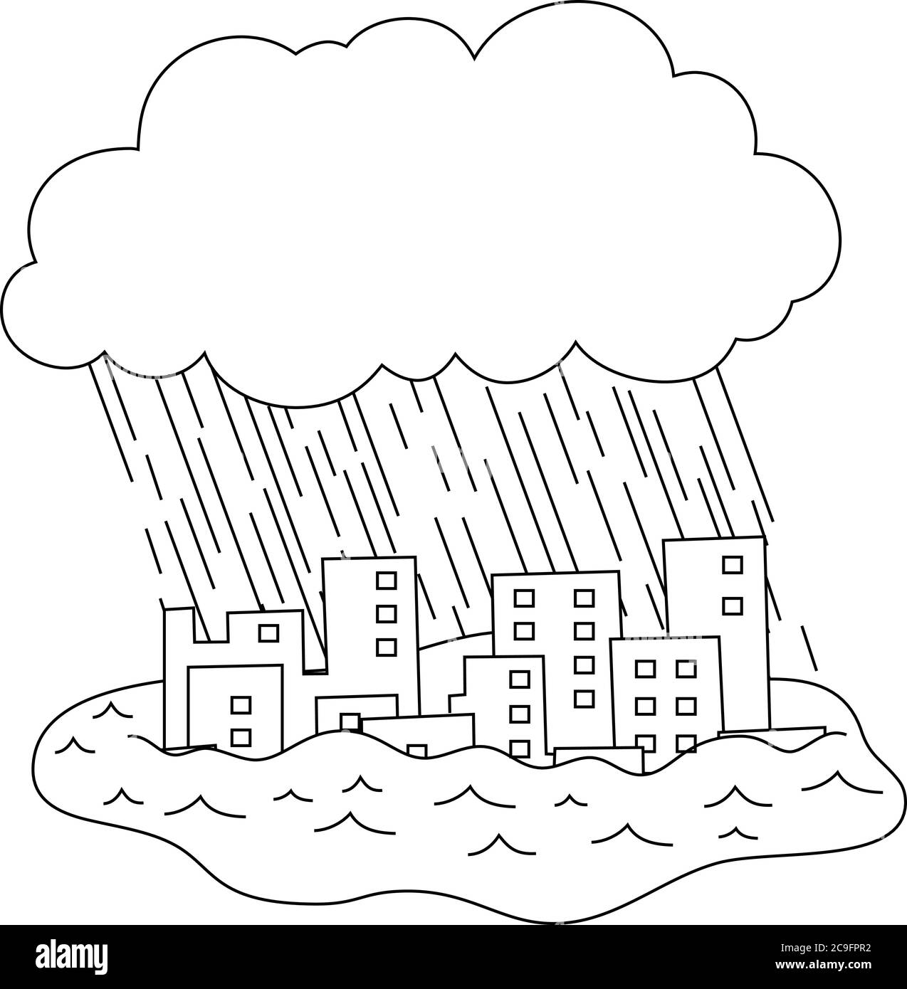 Ta una ilustraciãn de edificios daãados por fuert lluvias e inundacion imagen vector de stock