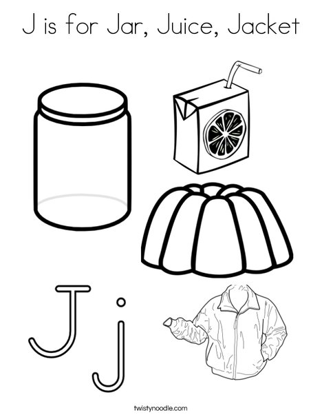 J is for jar juice jacket coloring page