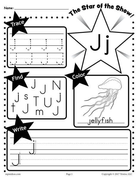 Letter j worksheet tracing coloring writing more â