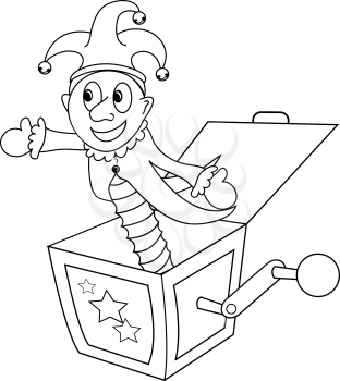 Clip art illustration of a jack in the box coloring page