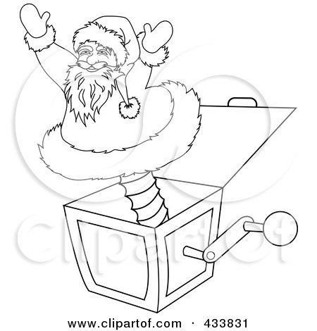 Coloring page outline of a santa jack in the box christmas toy posters art prints by