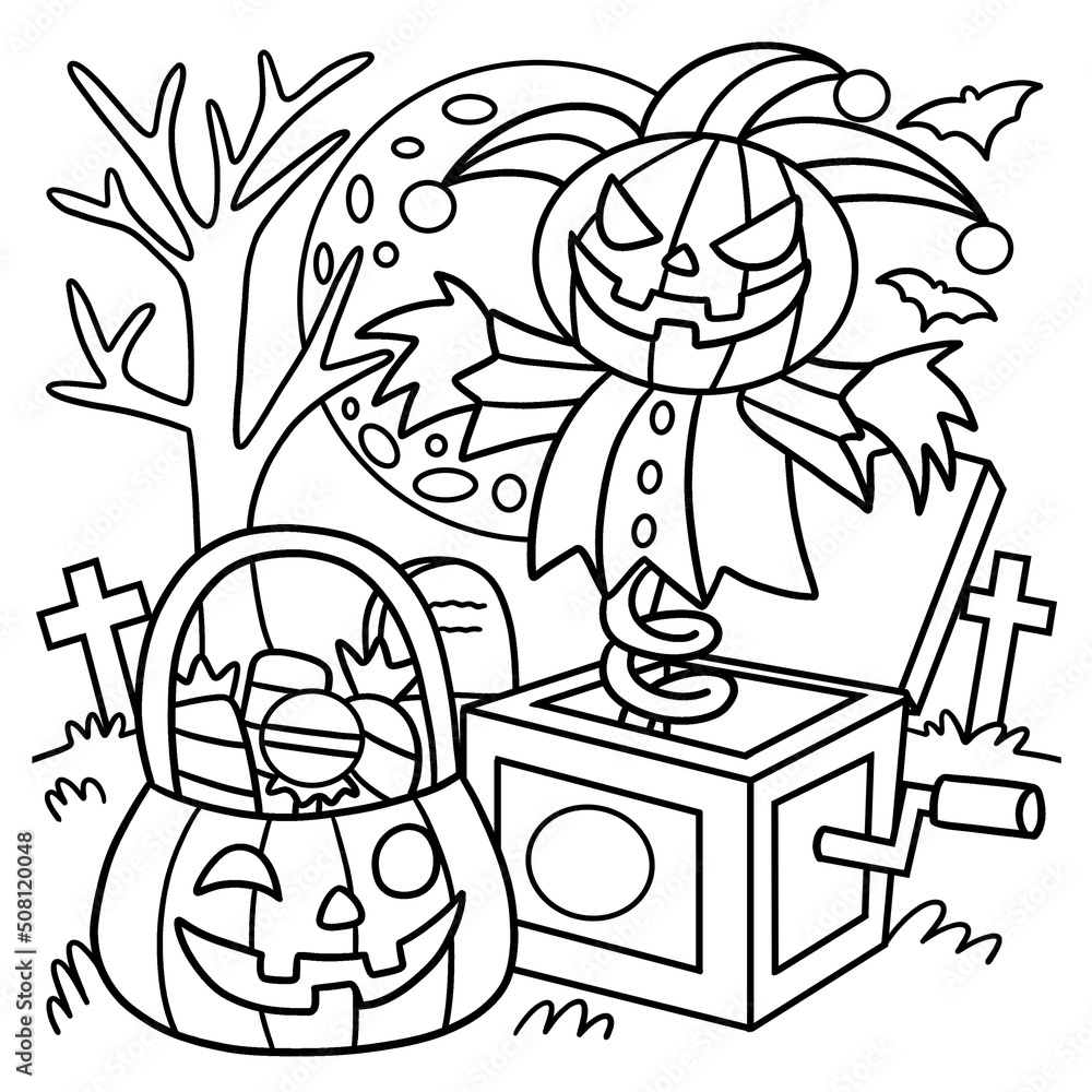 Jack in the box halloween coloring page for kids