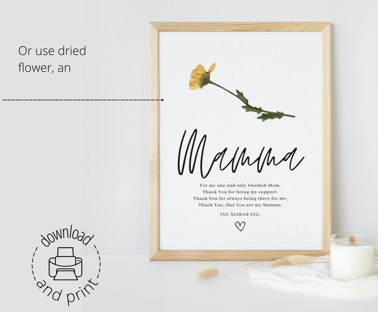 Handprint art gift for swedish mothers diy craft mothers day mom diy birthday gift personalized moms gift art gift for mother mamma