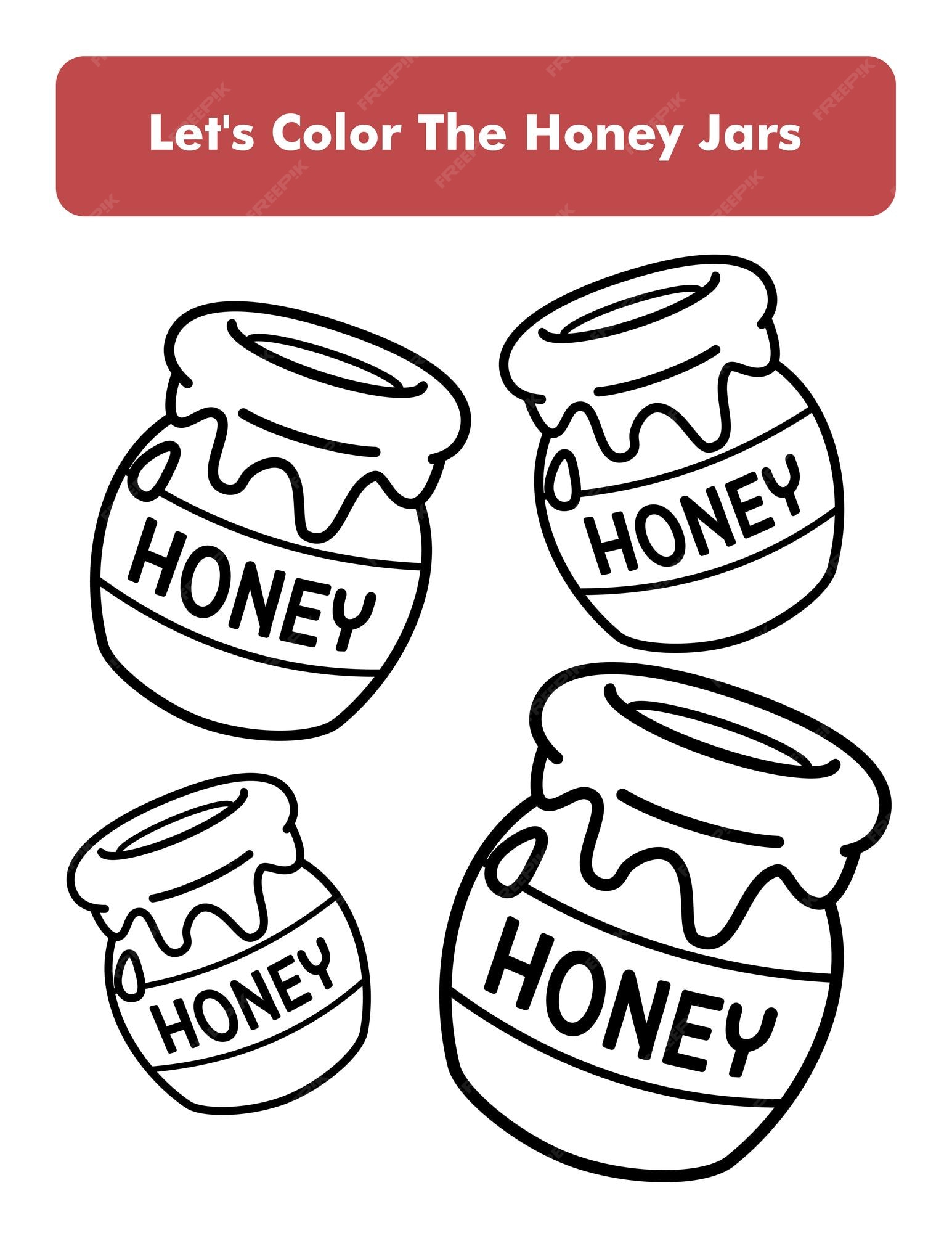 Premium vector honey jars coloring book page in letter page size children coloring worksheet premium vector element